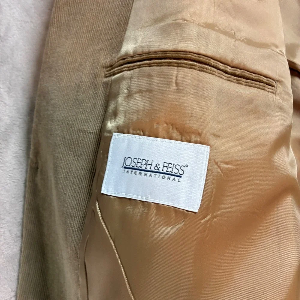 Joseph & Feiss Men 56R Tan Corduroy Sport Coat Blazer Jacket 2 Button Cotton